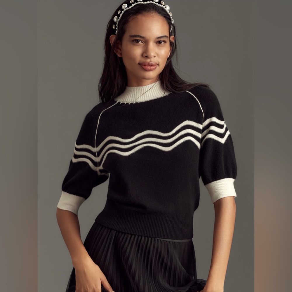 Maeve Cashmere Black and White Sweater